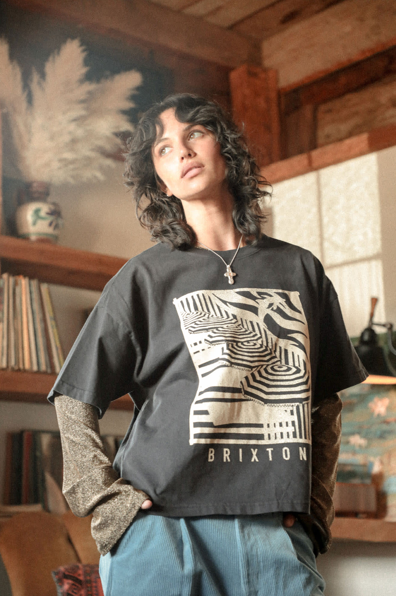 Women's Poolside Boxy Crew T-Shirt in the color Washed Black - Women's Lifestyle image