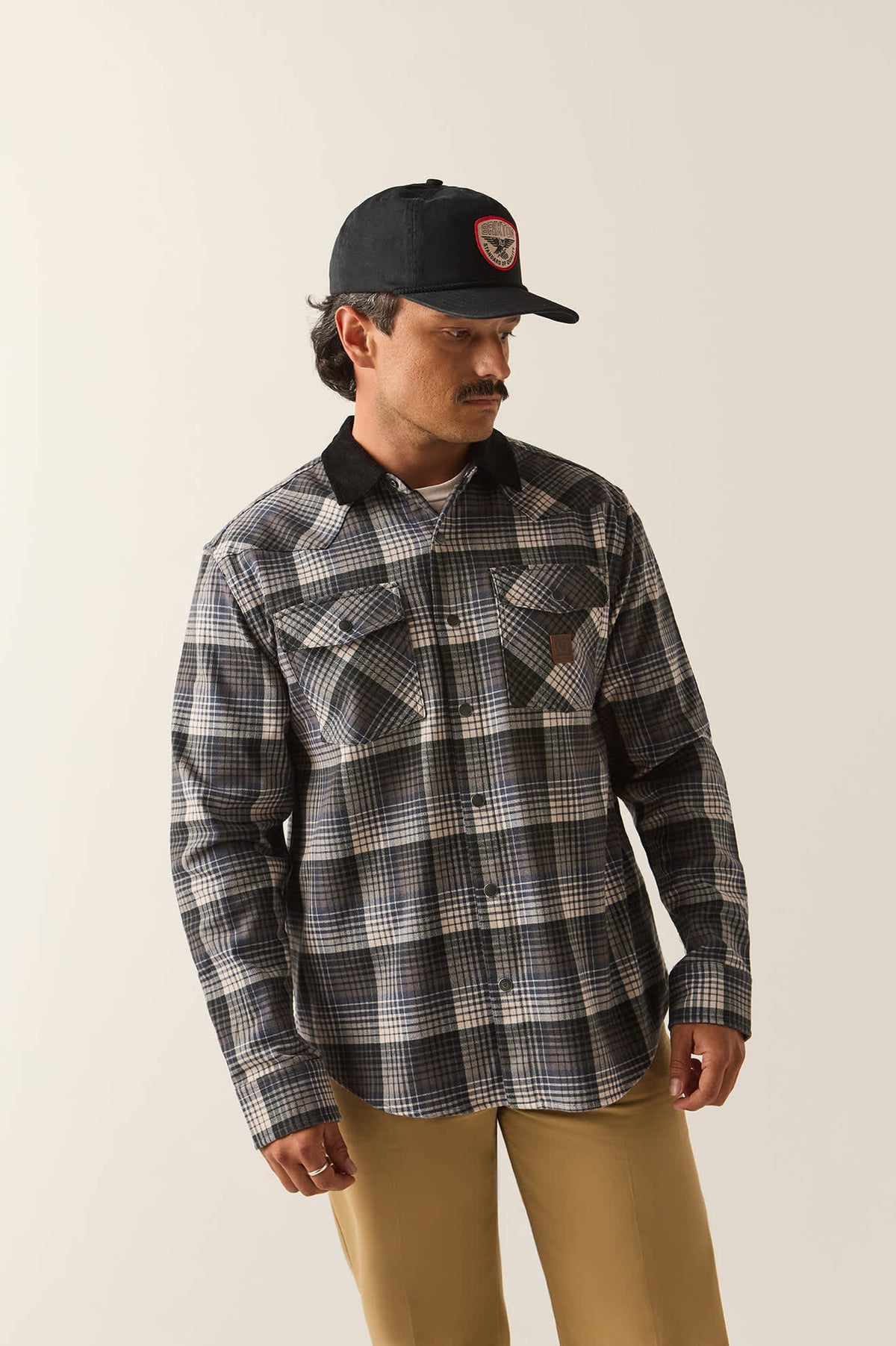 Men's Bowery Builders Ranch Performance Flannel in the color Black/Navy - Men's Front View