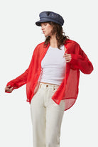 Women's East Side Boxy L/S Button Down in the color Crimson - Women's Front View