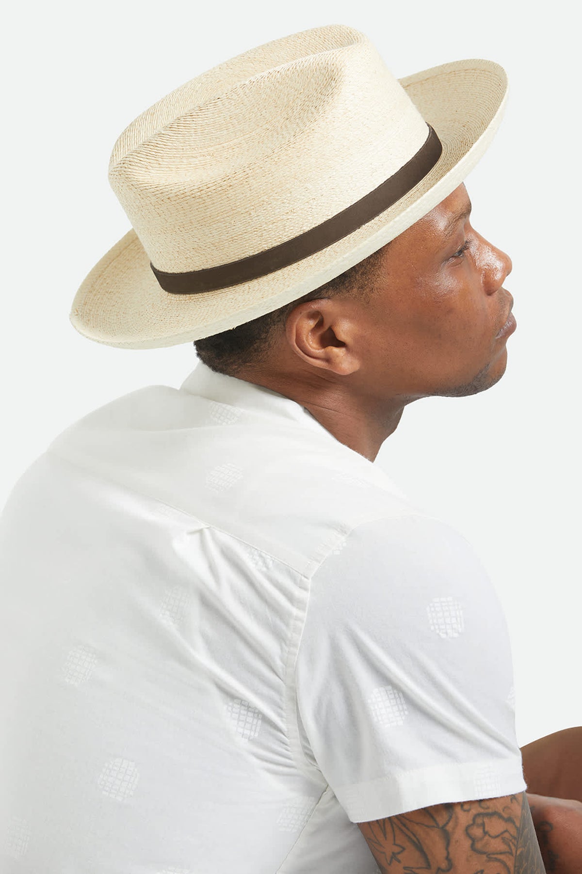 Athleta Straw Ranch Fedora Hat Navy Unisex Hitch Straw Ranch Fedora in Bone – Brixton main image 4