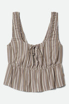 Women's The Abigail Tie Top in the color Worn In Robust Red Stripe - Front Product View