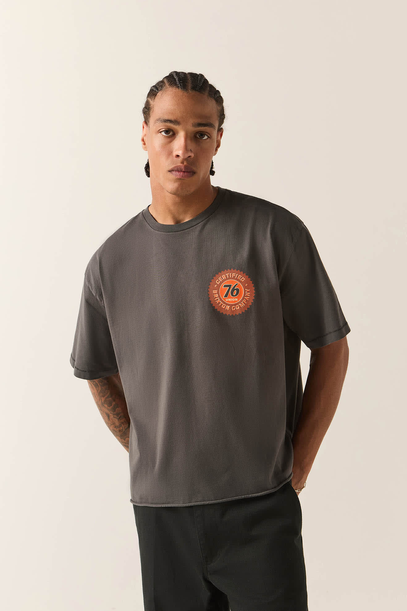 Men's 76 Certified Relaxed T-Shirt in the color Washed Black - Men's Front View