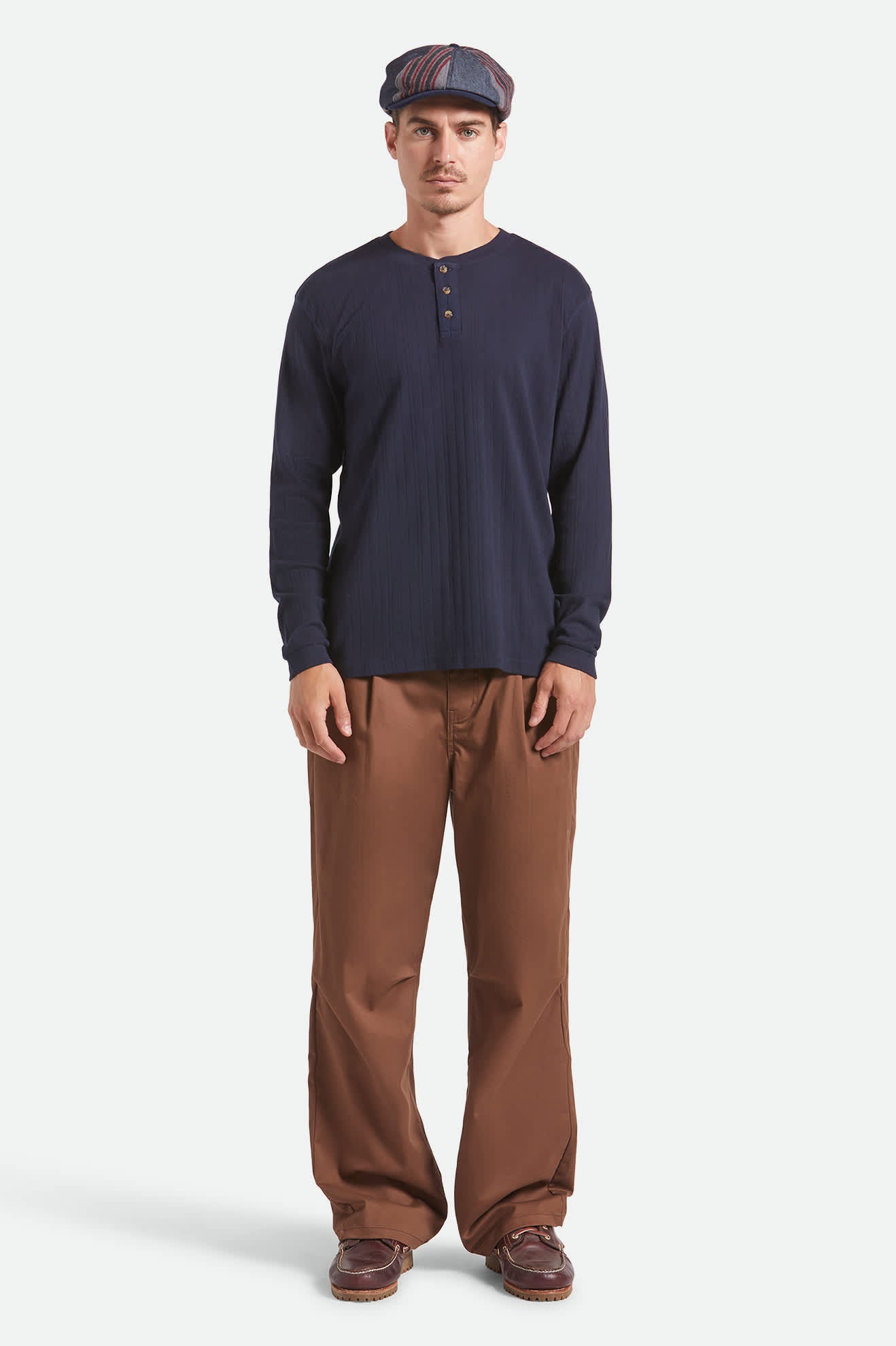 Men's Vintage Ribbed Long Sleeve Henley in Washed Navy – Brixton