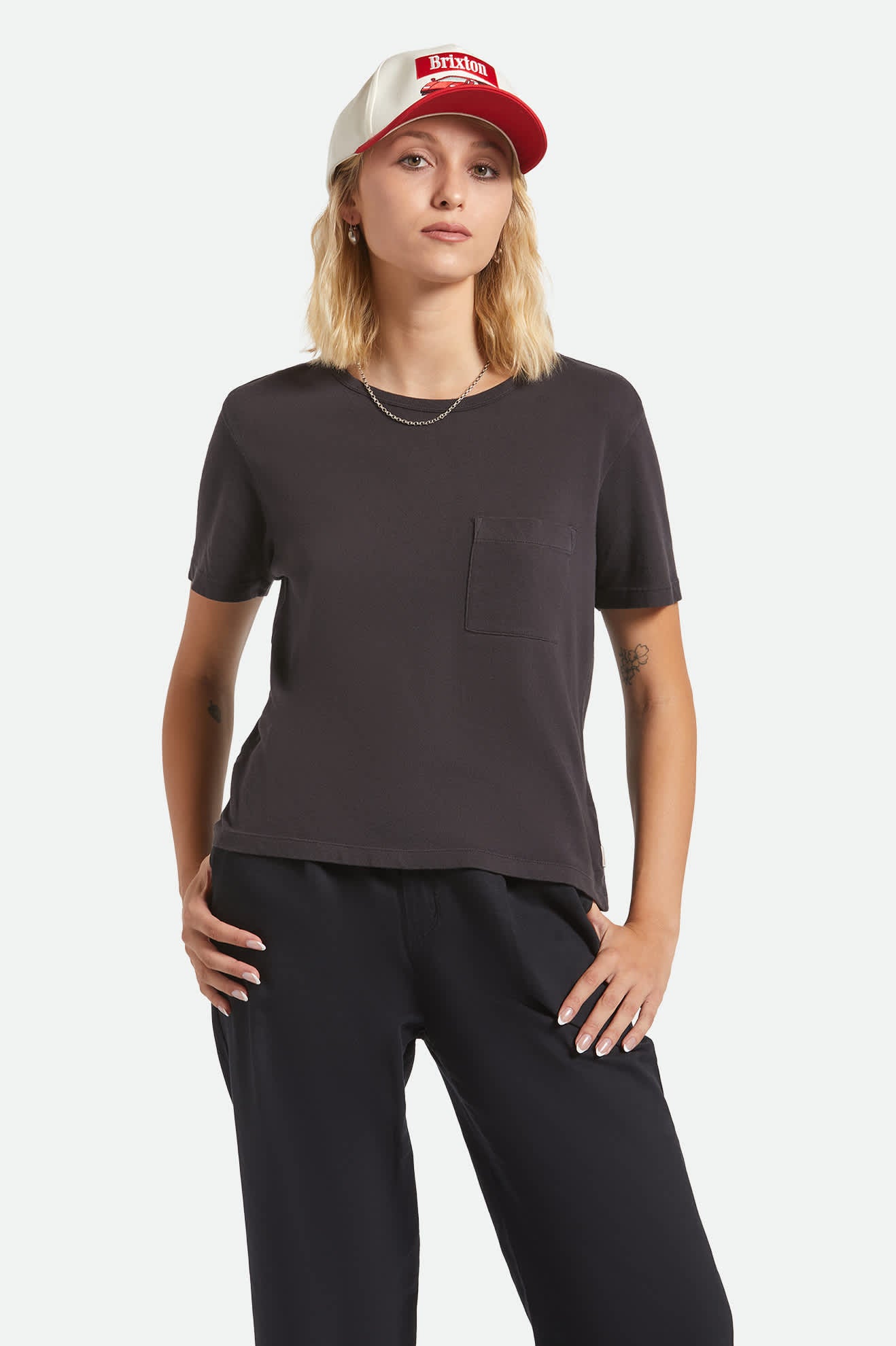 Women's Carefree Organic Garment Dye Perfect T-Shirt in the color Black - Women's Front View