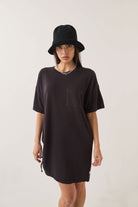 Women's Carefree Organic Garment Dye T-Shirt Dress in the color Black - Additional Fit image