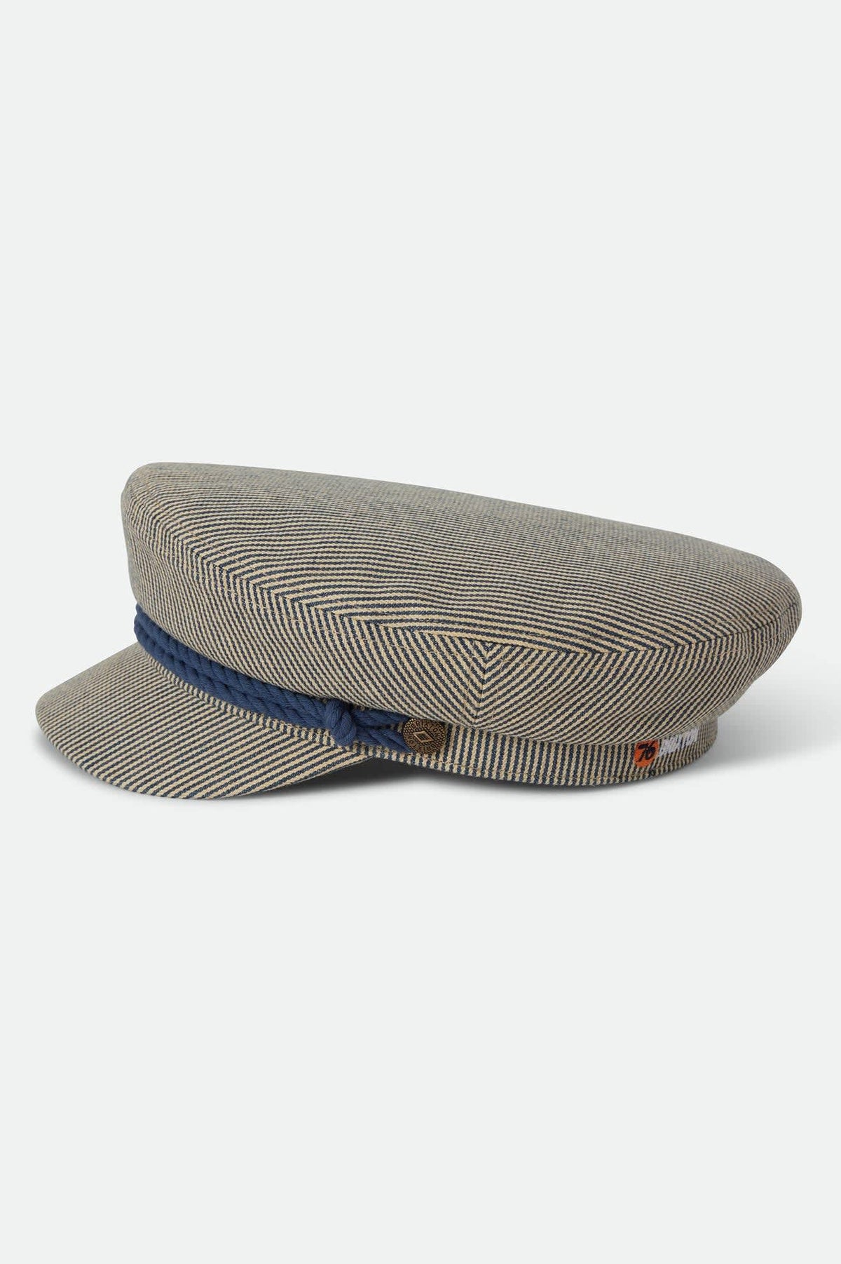 Unisex 76 Fiddler Fisherman Cap in the color Navy/Off White Hickory Stripe - Additional Laydown image