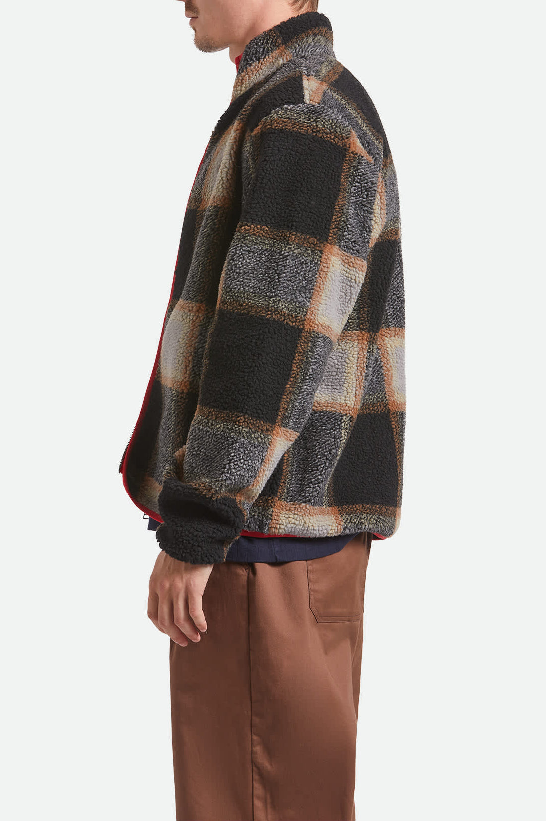 Men's Buffalo Plaid Sherpa Full Zip in the color Black/Cream - Men's Side View