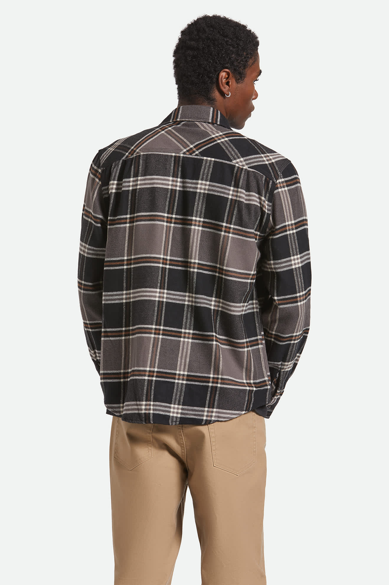 Men's Bowery L/S Flannel in the color Black/Charcoal/Pinecone - Men's Back View