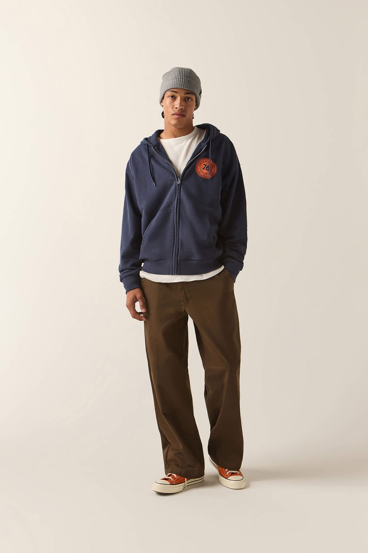 Men's 76 Certified Full Zip Hoodie in the color Washed Navy - Additional Fit image
