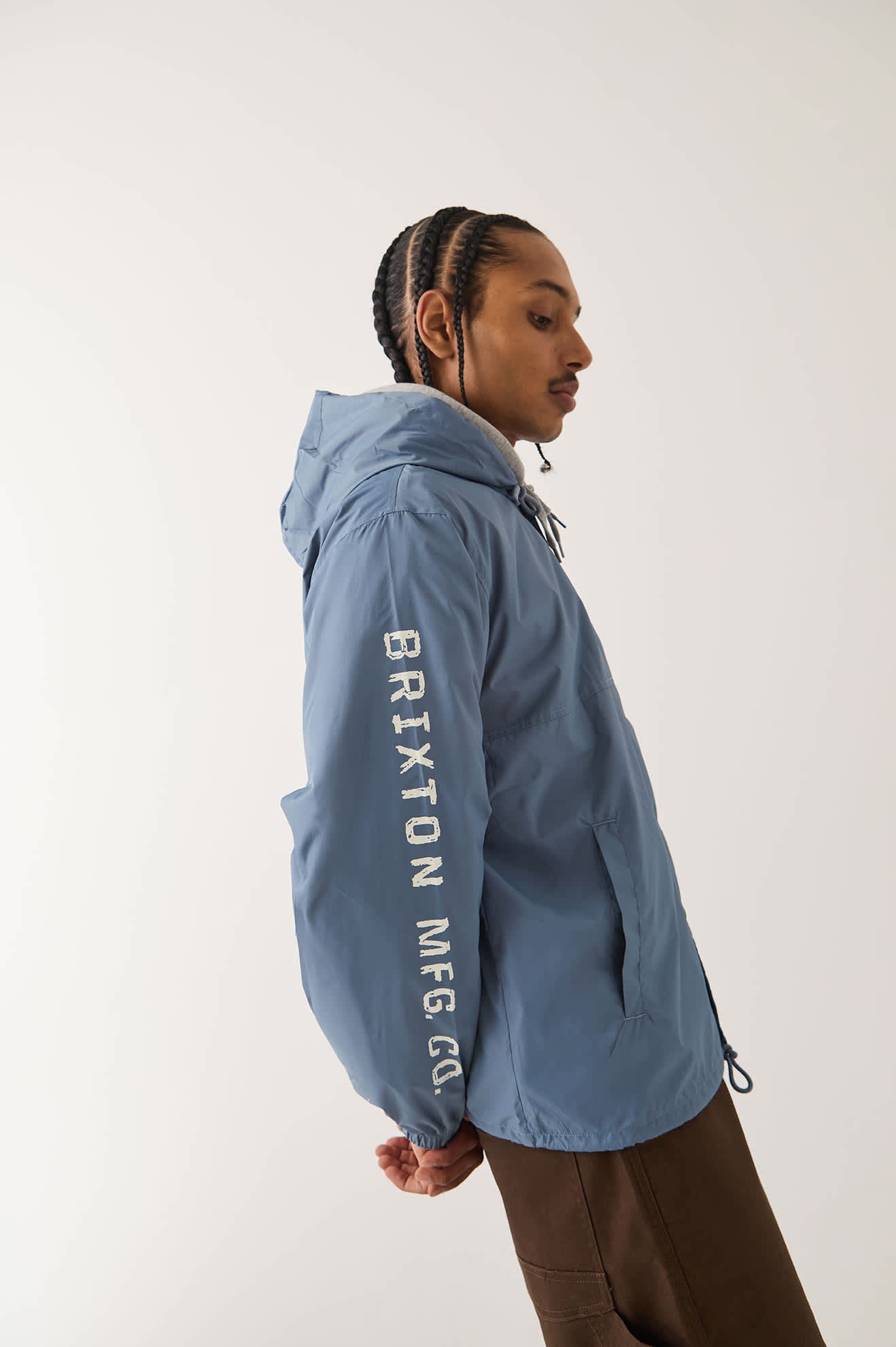 Men's Hooded Claxton Lightweight Jacket in the color Slate Blue - Men's Side View