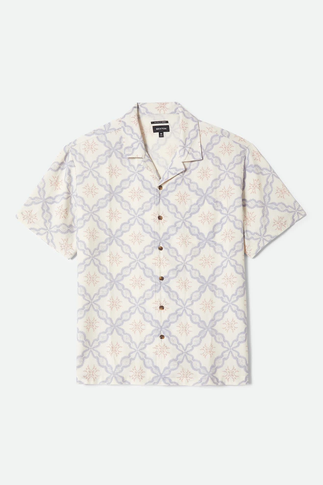 Men's Bunker Slub Short Sleeve Shirt in the color Off White/Blue Tile - Front Product View