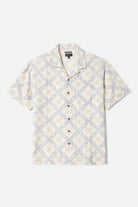 Men's Bunker Slub Short Sleeve Shirt in the color Off White/Blue Tile - Front Product View
