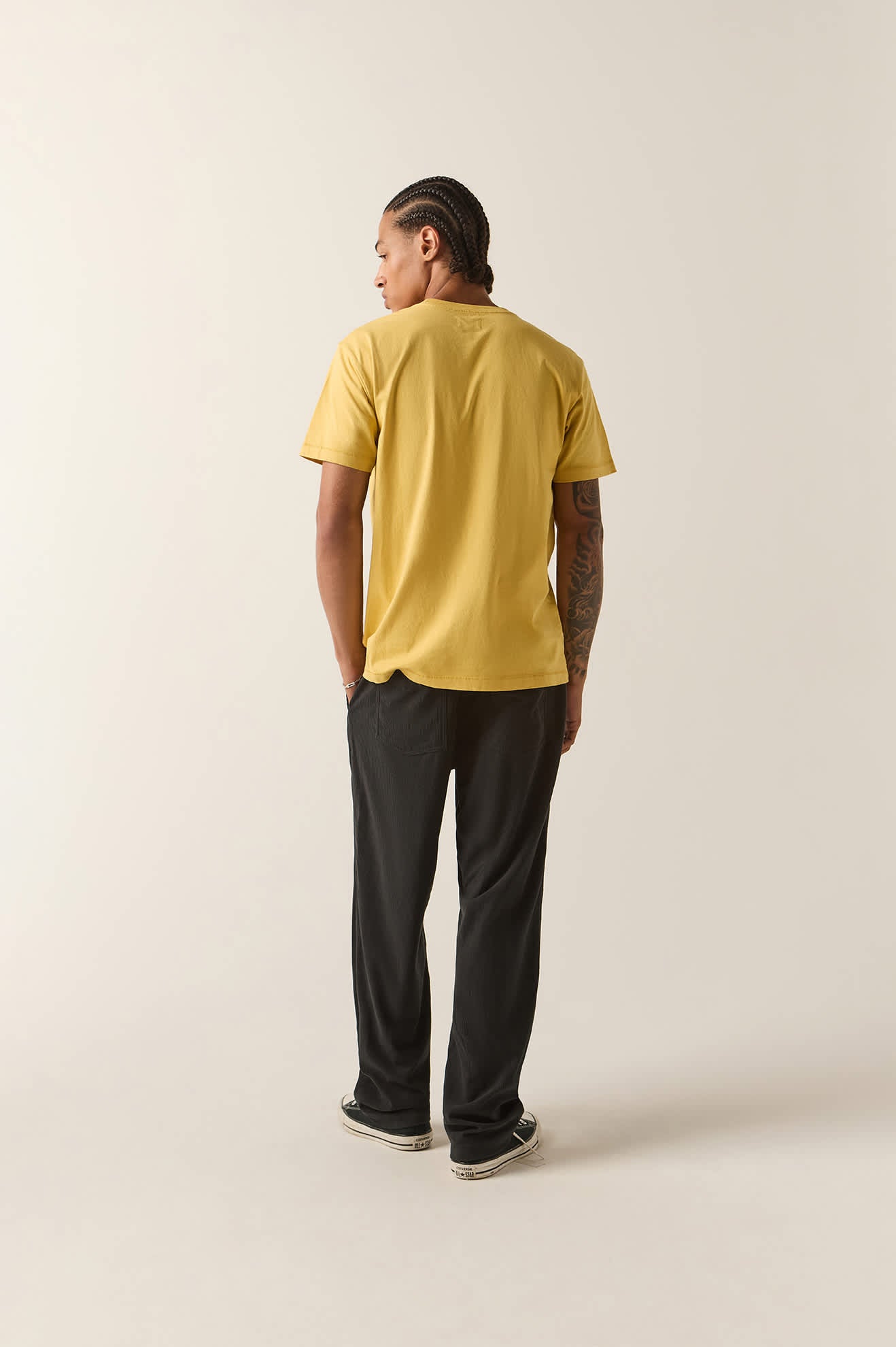 Men's Brixton Baseline Pocket T-Shirt in the color Dusted Ochre Vintage Wash - Men's Back View