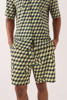 Men's Burger She Wrote Hybrid Short in the color Black/Green Tile - Additional Fit image