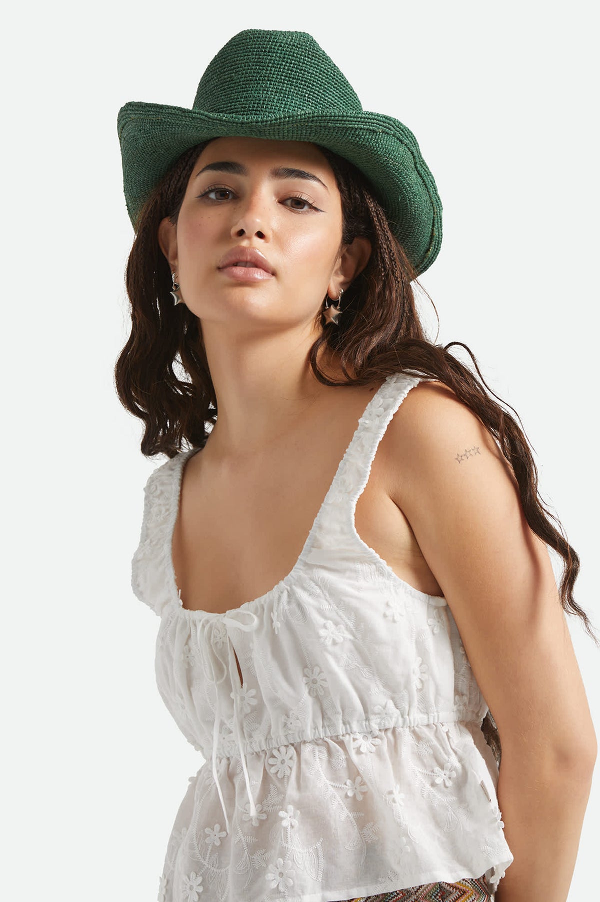 Off-White straw hat in Green Toyo Straw Safari Fedora Hat - Green Band – Village Hat Shop main image 2