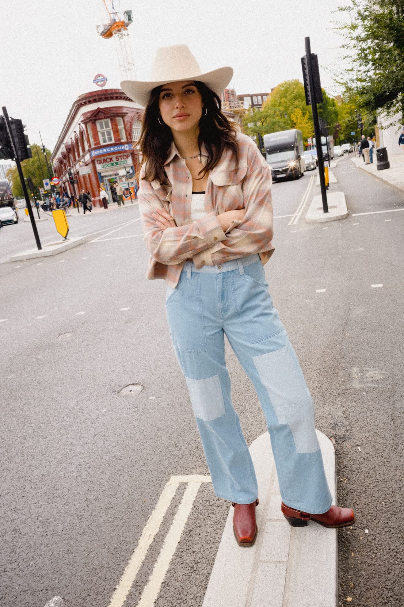 Women's Essex Patchwork Painter Pant in the color Denim Patchwork - Women's Lifestyle image