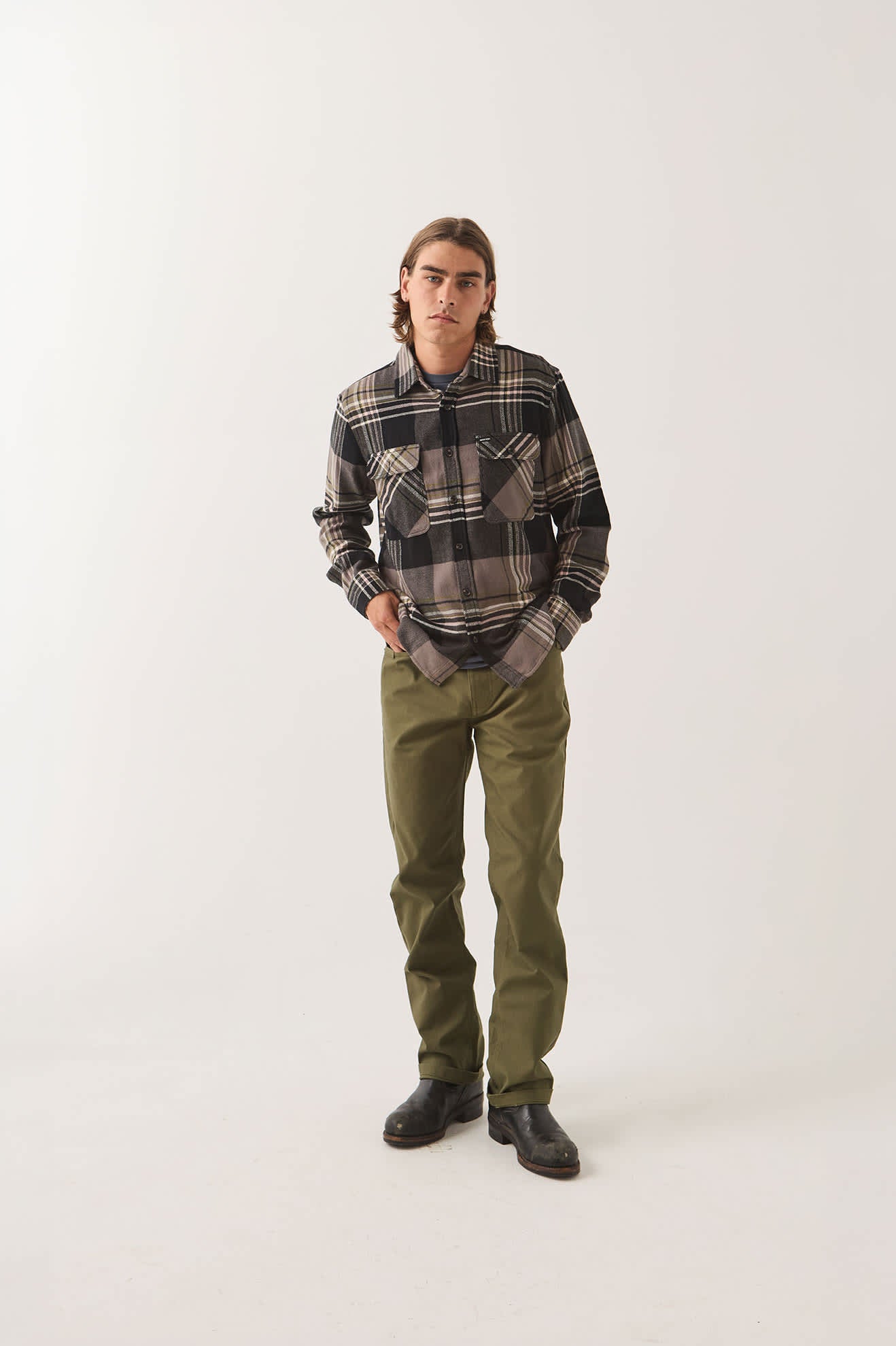 Men's Builders 5-Pocket Pant in the color Dark Olive - Men's Front View