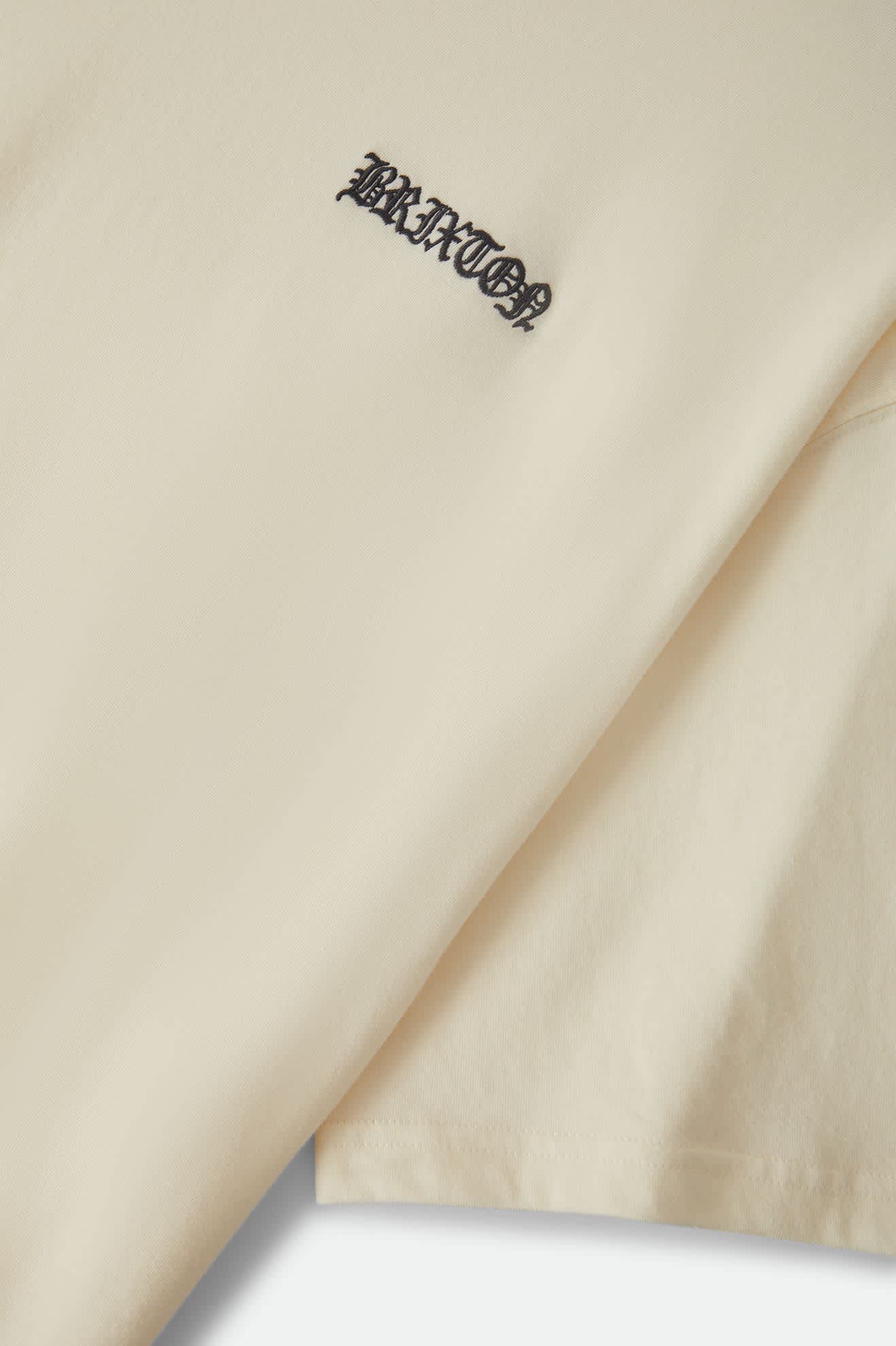 Men's Serrano Short Sleeve Boxed Crop T-Shirt in the color Cream - Additional Laydown image