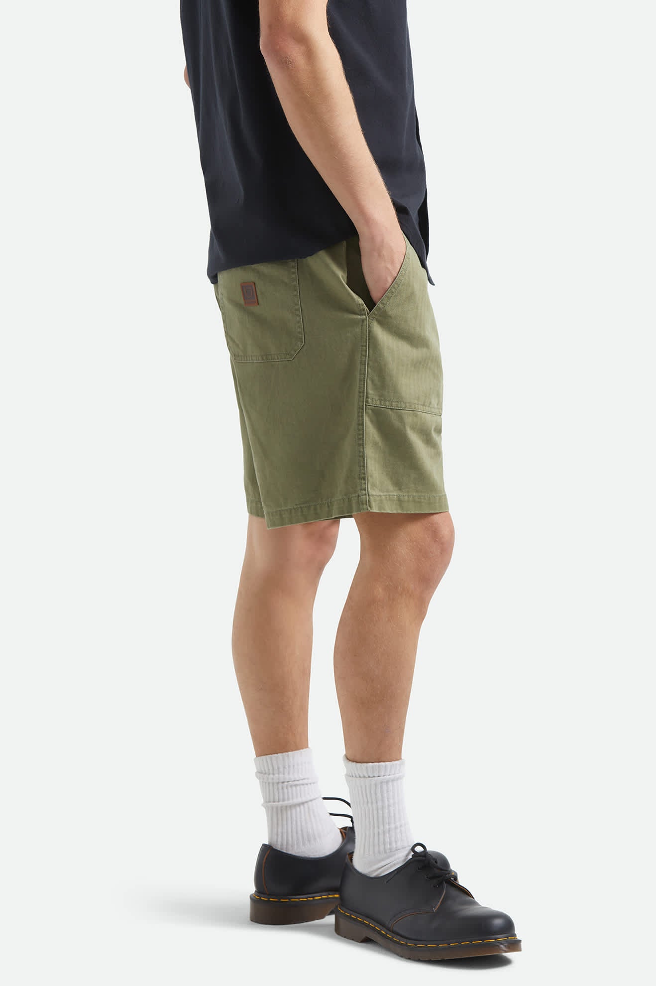 Men's Surplus Vintage Wash Herringbone Short in the color Washed Olive Green - Men's Side View