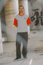 Men's Boxy Short Sleeve Baseball T-Shirt in the color Heather Grey/Adrenaline Rush - Men's Lifestyle image