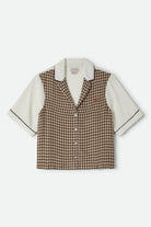 Women's Silky Bowling Button Down Shirt in the color Khaki/Off White/Black Micro - Front Product View