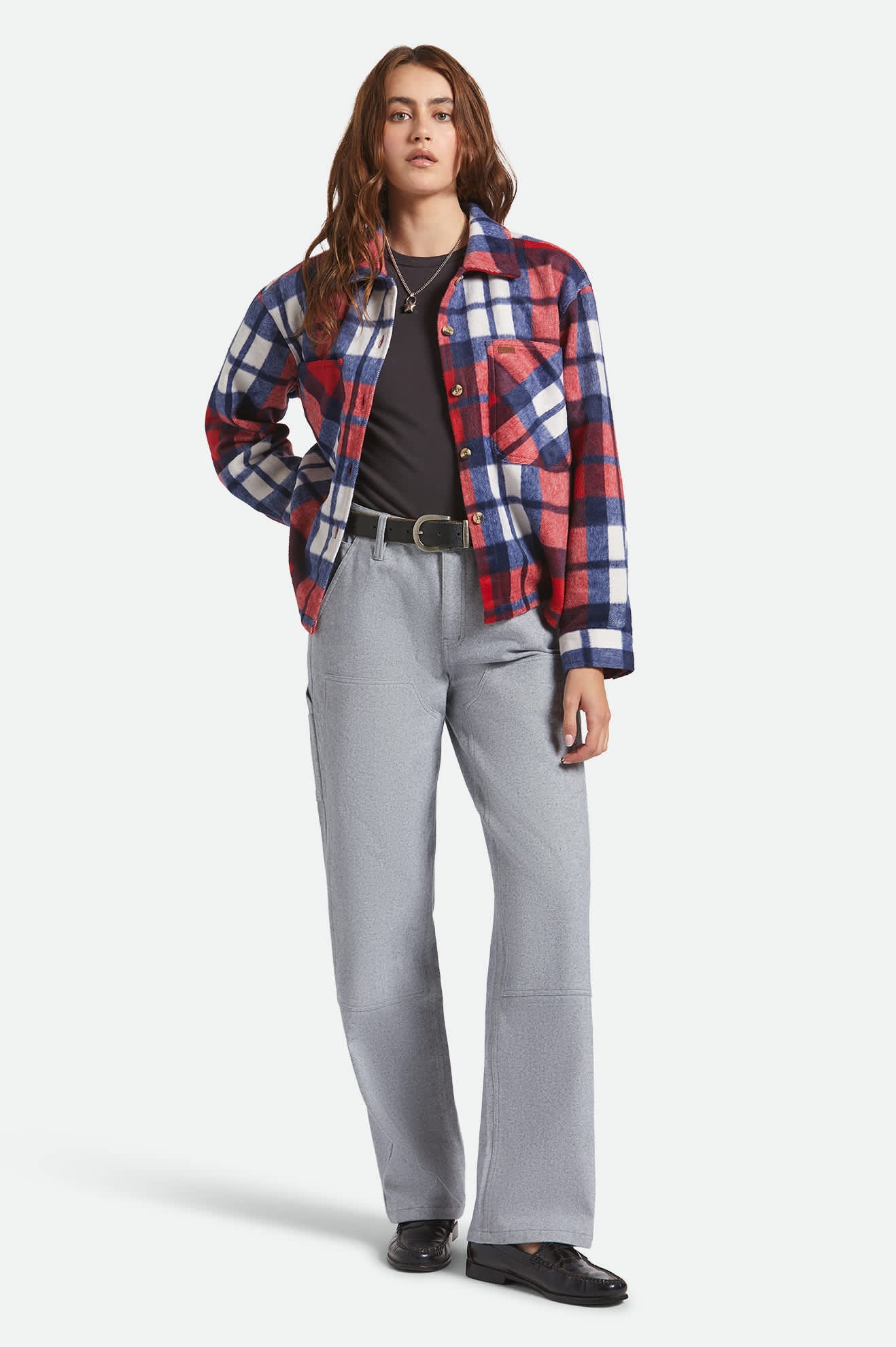 Women's Bowery Women's Soft Brushed Flannel in the color Adrenaline Rush/Navy - Additional Fit image