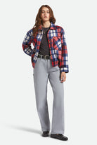 Women's Bowery Women's Soft Brushed Flannel in the color Adrenaline Rush/Navy - Additional Fit image