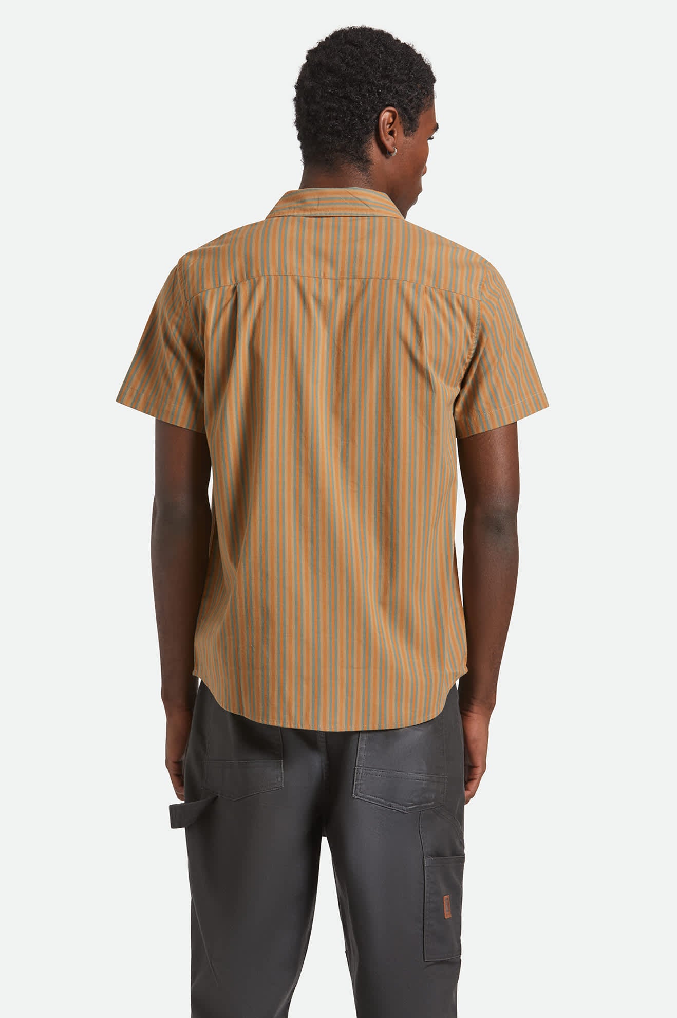 Men's Charter Stripe S/S Shirt in the color Rustic Caramel/Night Sage - Men's Back View