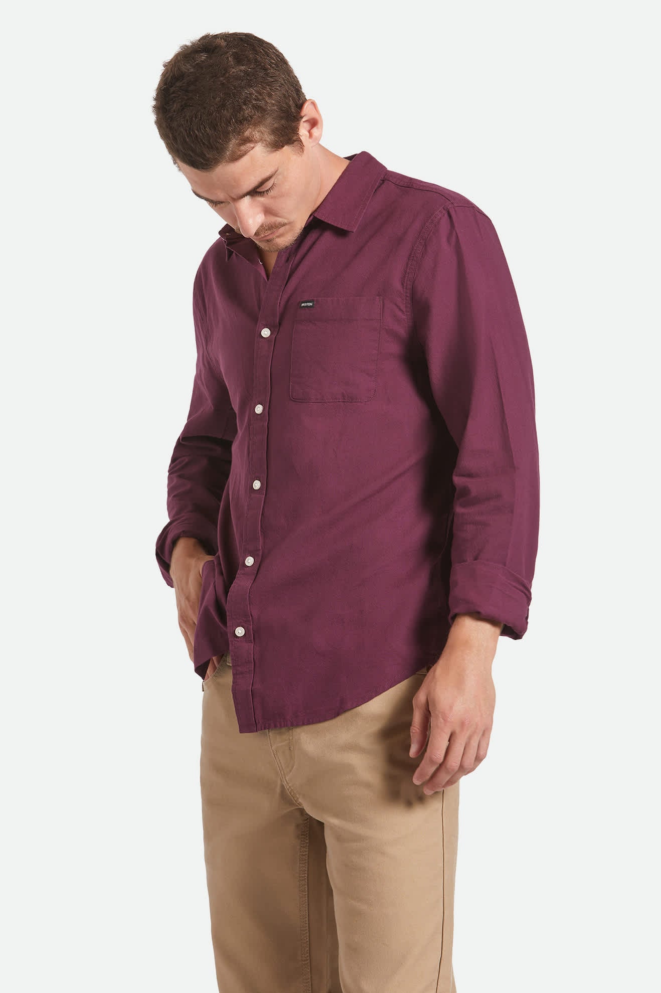 Men's Charter Long Sleeve Shirt in the color Port - Men's Side View
