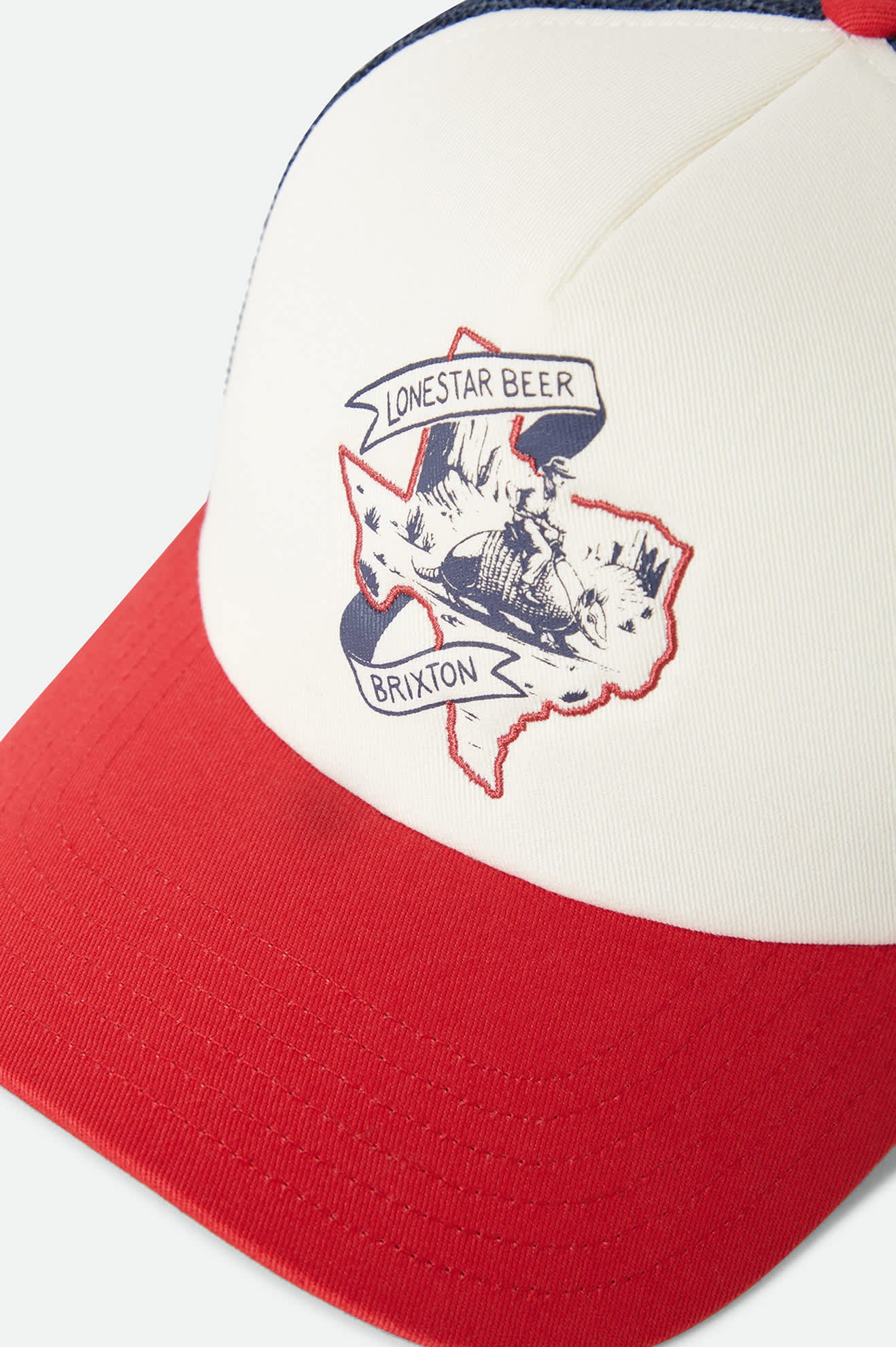 Unisex Lone Star X Brixton Trucker Hat in the color Red/White/Blue - Additional Laydown image