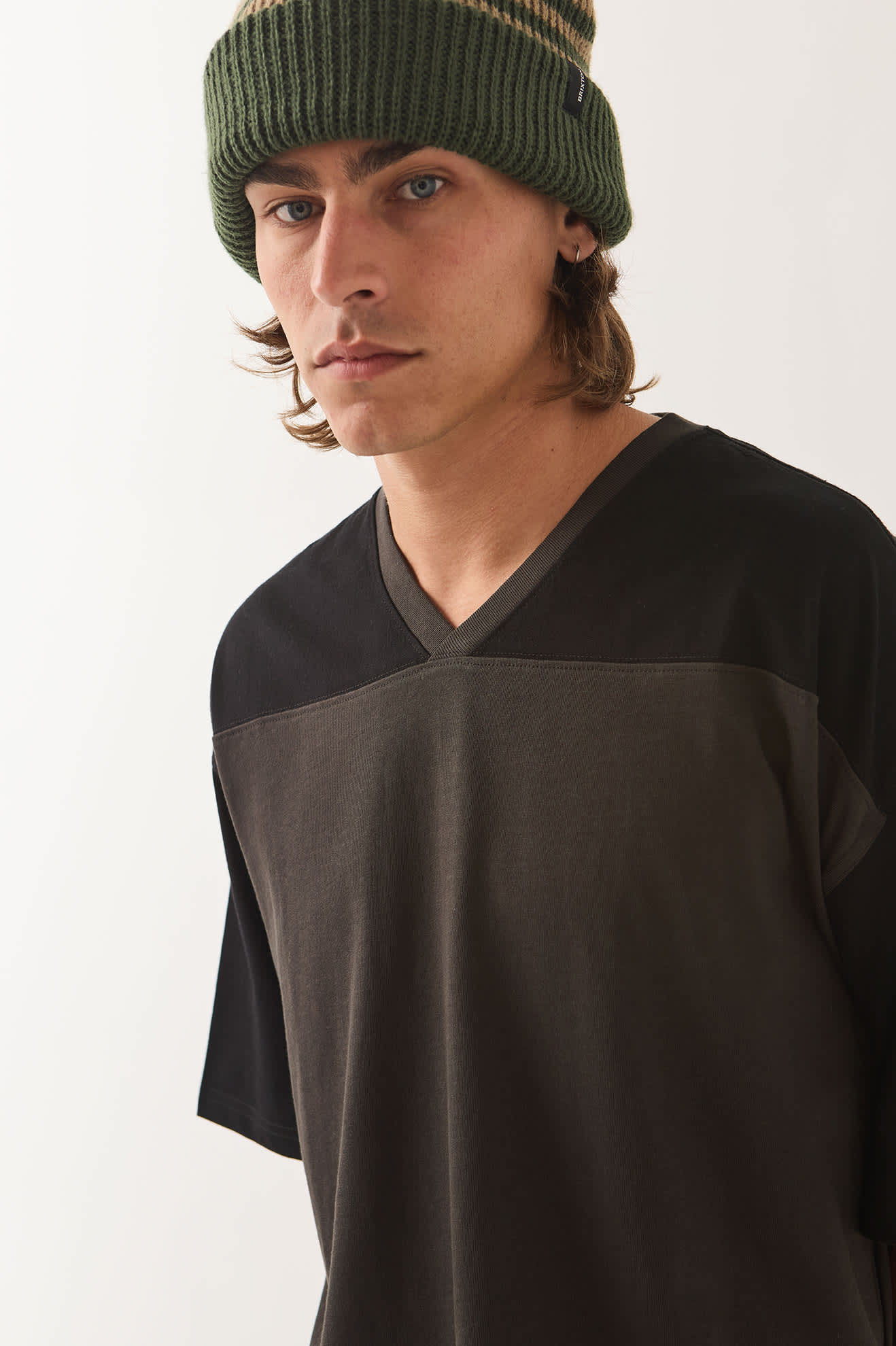 Men's Brixton Football T-Shirt in the color Black/Washed Black - Men's Side View