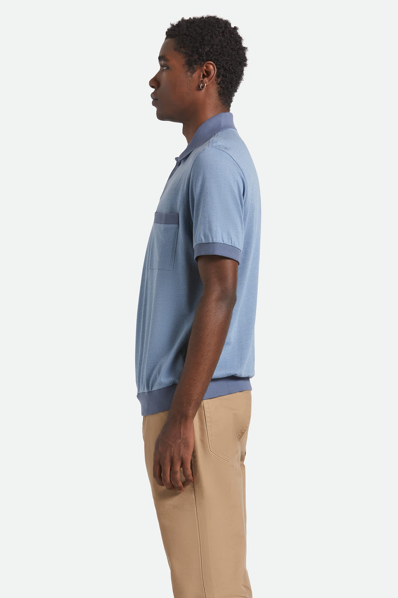 Men's Weekend Herringbone S/S Polo in the color Borrow Blue/Berring Sea - Men's Side View
