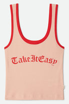 Women's Take It Easy Ringer A-Tank in the color Silver Pink - Front Product View