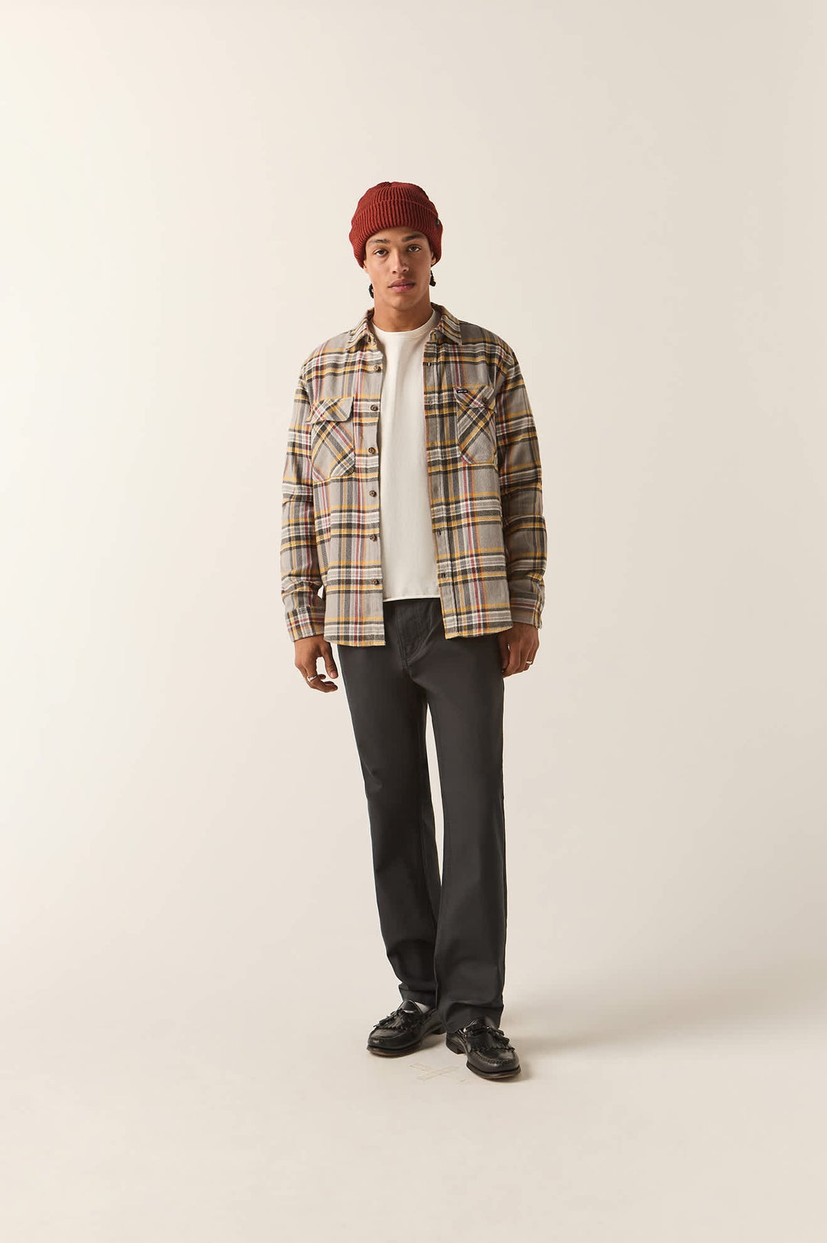 Men's Bowery Flannel in the color Washed Grey/Multi - Men's Front View