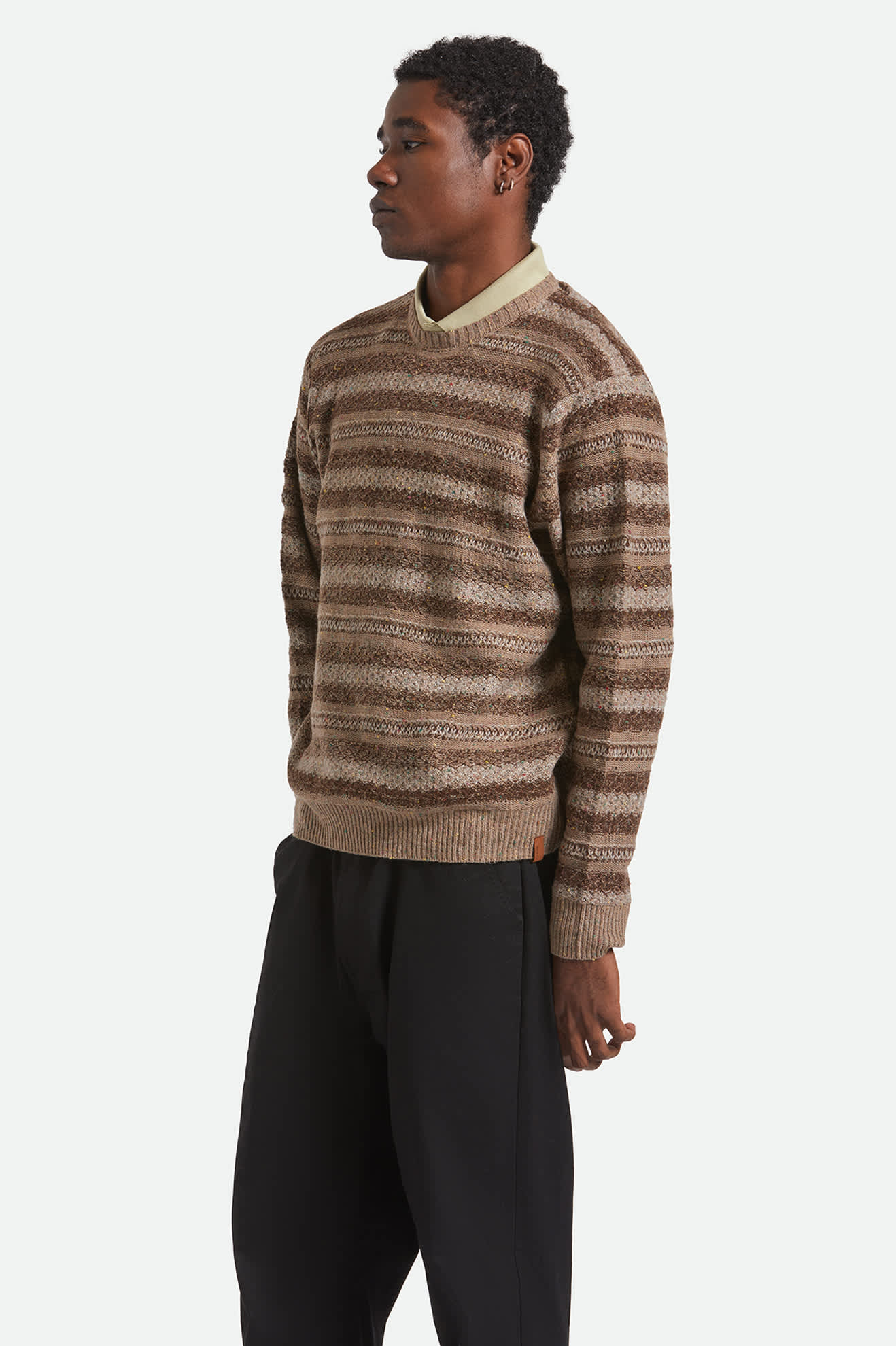 Men's Midnight Crew Sweater in the color Multi Neutral Stripe - Men's Side View