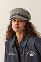 Unisex 76 Fiddler Fisherman Cap in the color Navy/Off White Hickory Stripe - Women's Front View