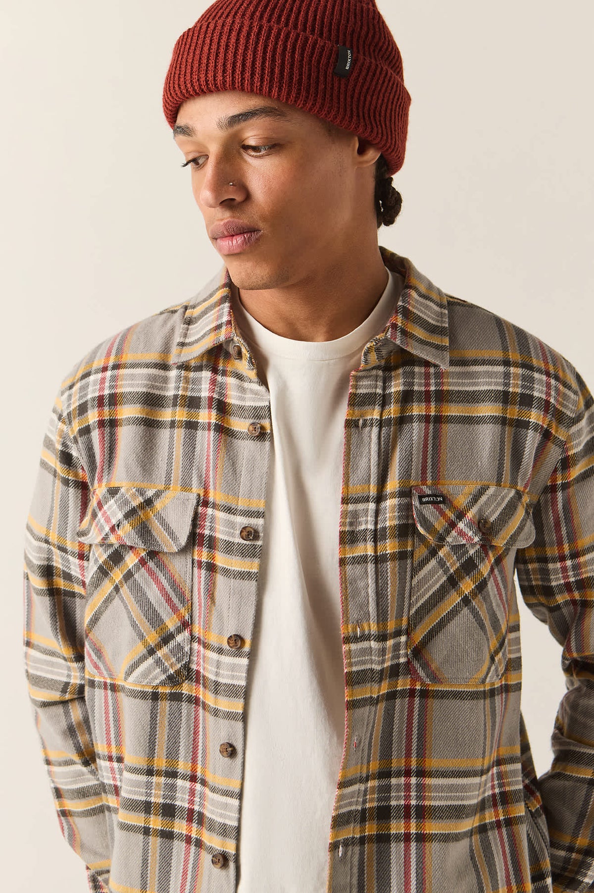 Men's Bowery Flannel in the color Washed Grey/Multi - Additional Fit image