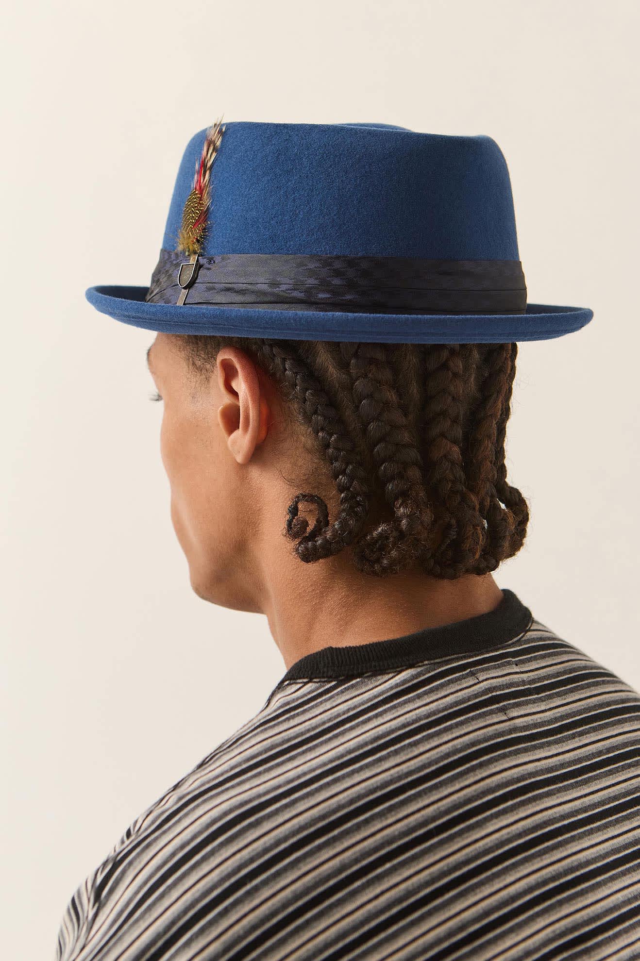 Unisex Stout Pork Pie in the color Classic Navy - Men's Back View