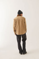 Men's Bowery Builders Ranch Performance Flannel in the color Khaki/Brown - Men's Back View