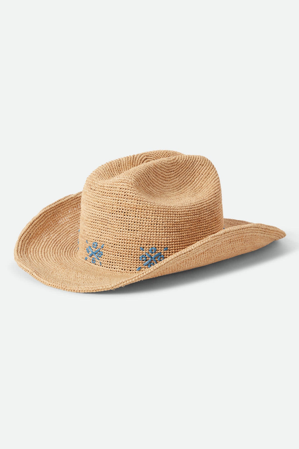 Made in Canada Tan Woven Straw Hat with Blue and Pink Floral Band Havana Panama Fedora - Straw Hat for Summer with Floral Band main image 3