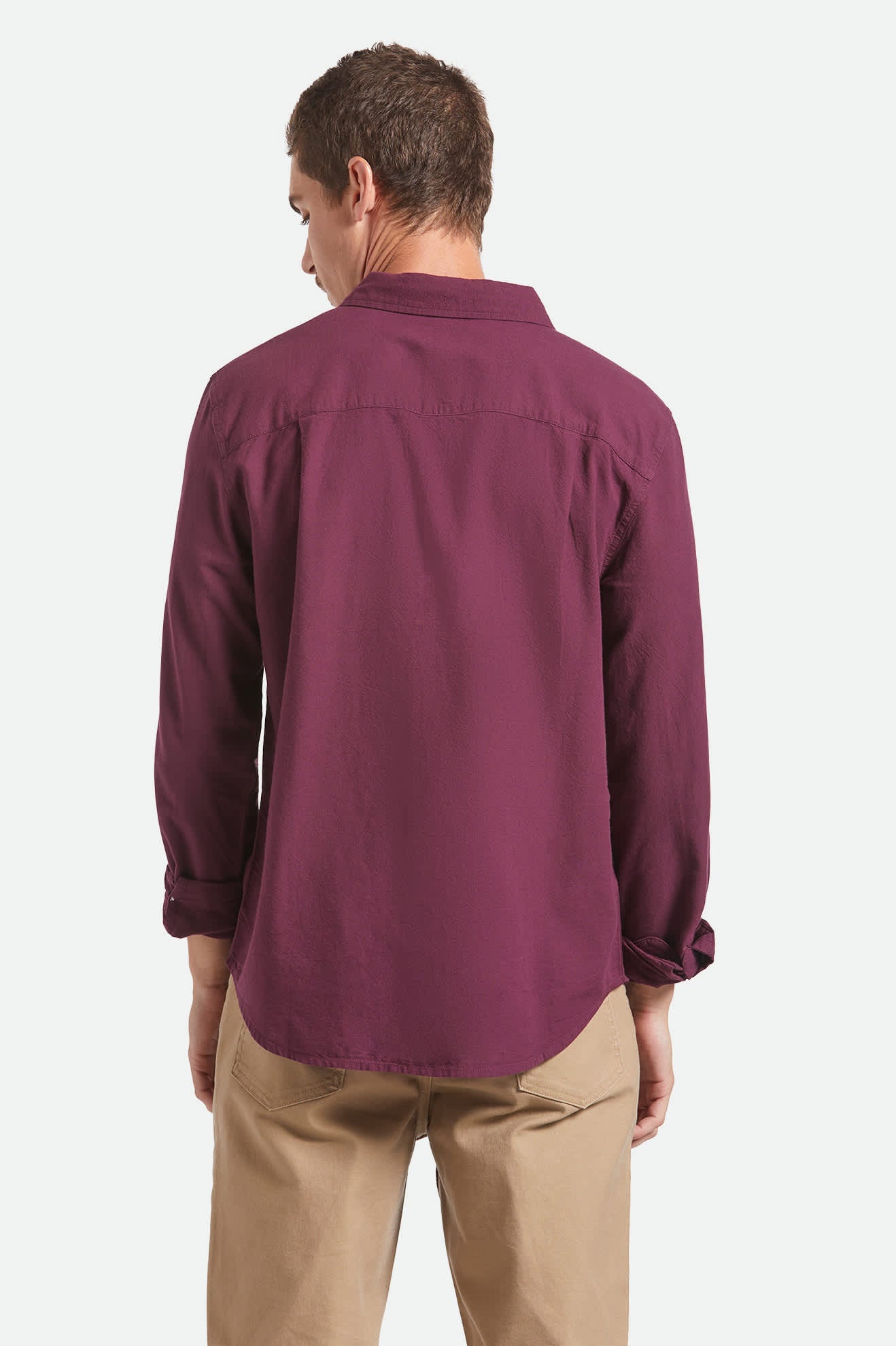 Men's Charter Long Sleeve Shirt in the color Port - Men's Back View