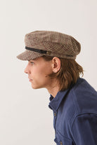 Unisex Fiddler Fisherman Cap in the color Brown/Tan/Red Plaid - Men's Side View