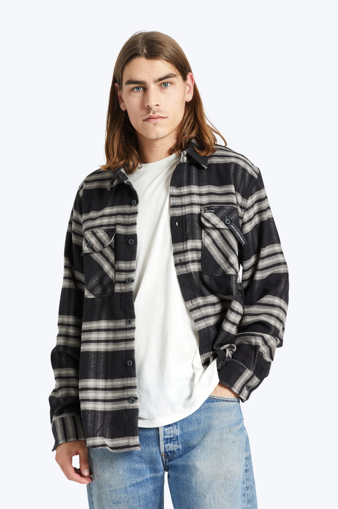 Brixton Bowery Stretch Water Resistant L/S Flannel - Black/Charcoal