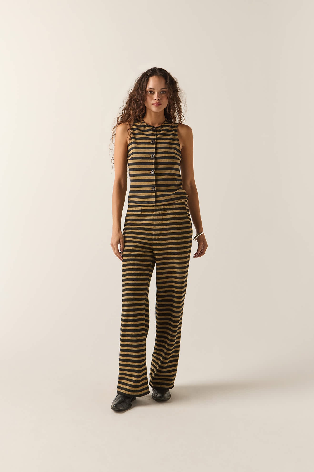 Women's The Audrey Knit Top in the color Washed Black/Khaki Stripe - Additional Fit image