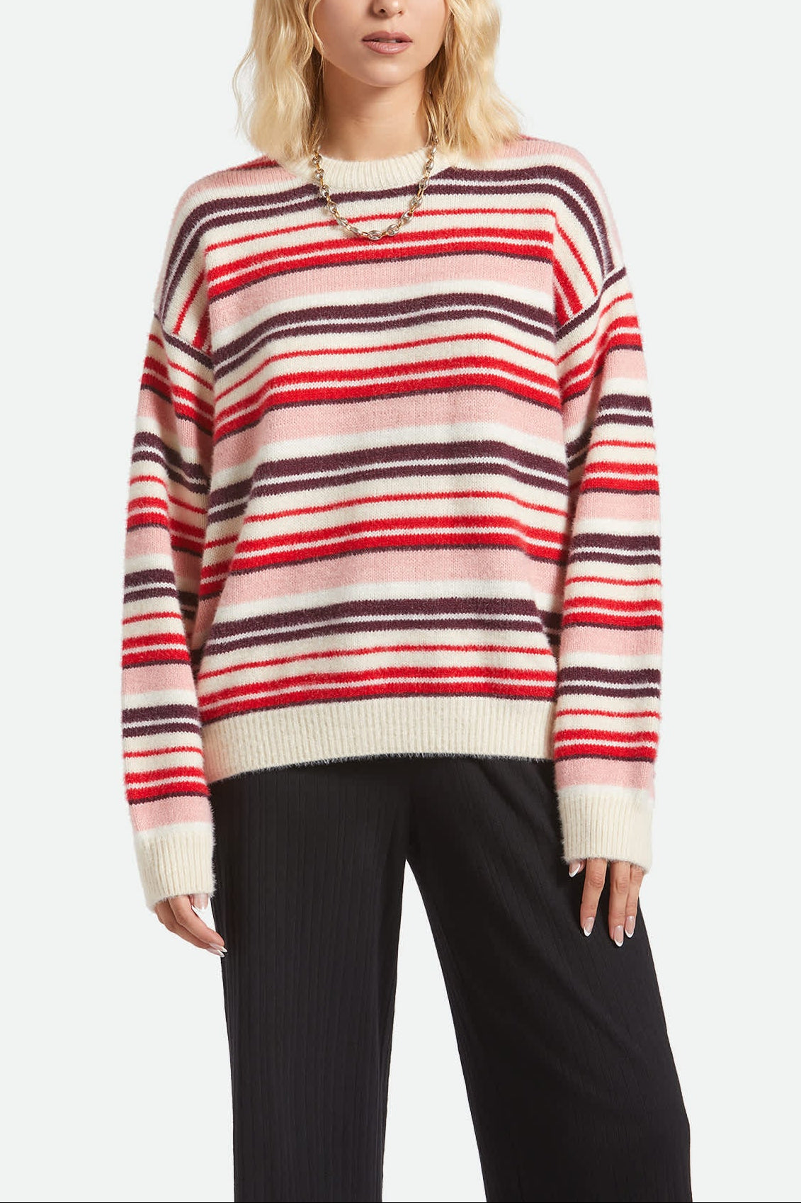 Women's Cozy Crew Sweater in the color Multi Stripe - Women's Front View