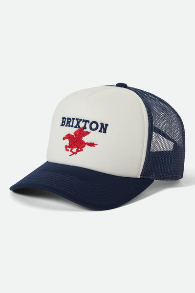 Unisex Pegasus NetPlus Trucker Hat in Whitecap/Navy – Brixton