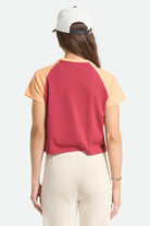Women's Swallow Sky Cropped Raglan in the color Robust Red/Peach Cobbler - Women's Back View