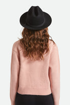 Unisex Hitch Ranch Fedora in the color Black/Black - Women's Back View