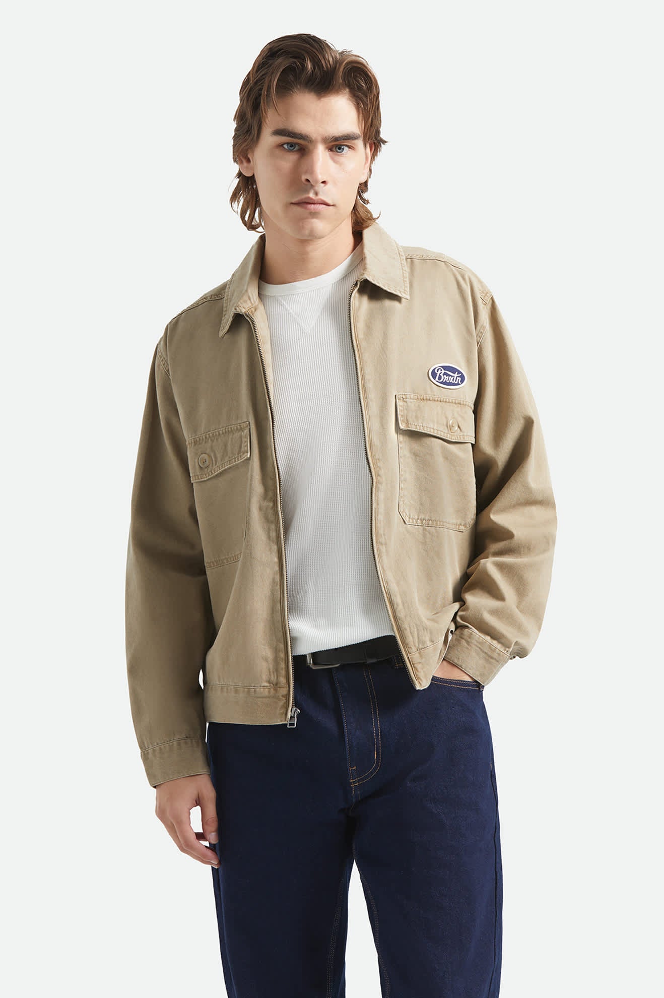 Men's Trademark Lightweight Garage Jacket in the color Washed Khaki - Men's Front View