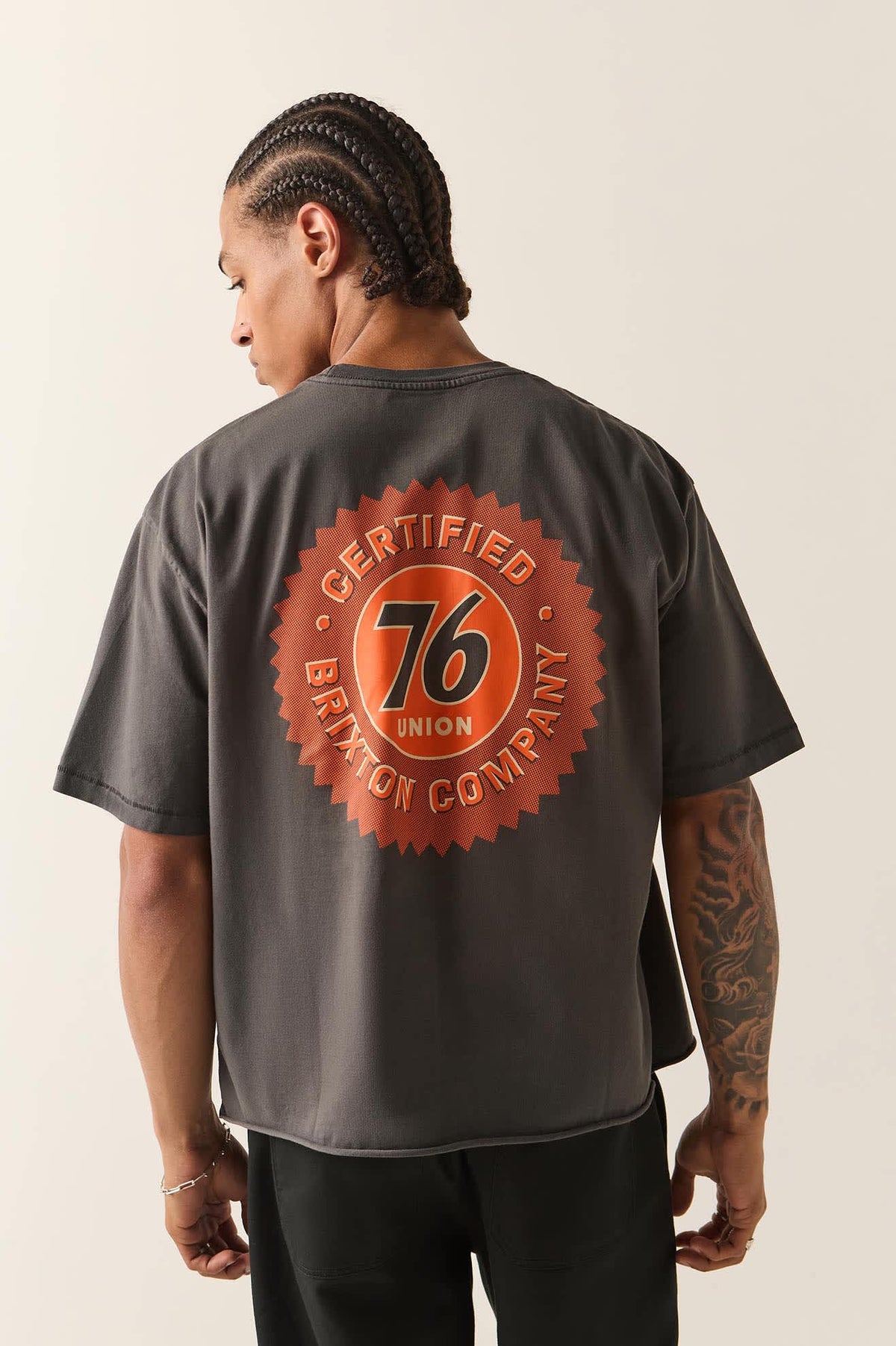 Men's 76 Certified Relaxed T-Shirt in the color Washed Black - Men's Back View